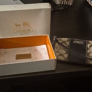 Coach Womens  Black and Brown Wristlet With Box.
